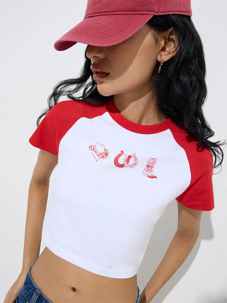 Nuon White Cowboy Themed Cotton-Blend T-Shirt