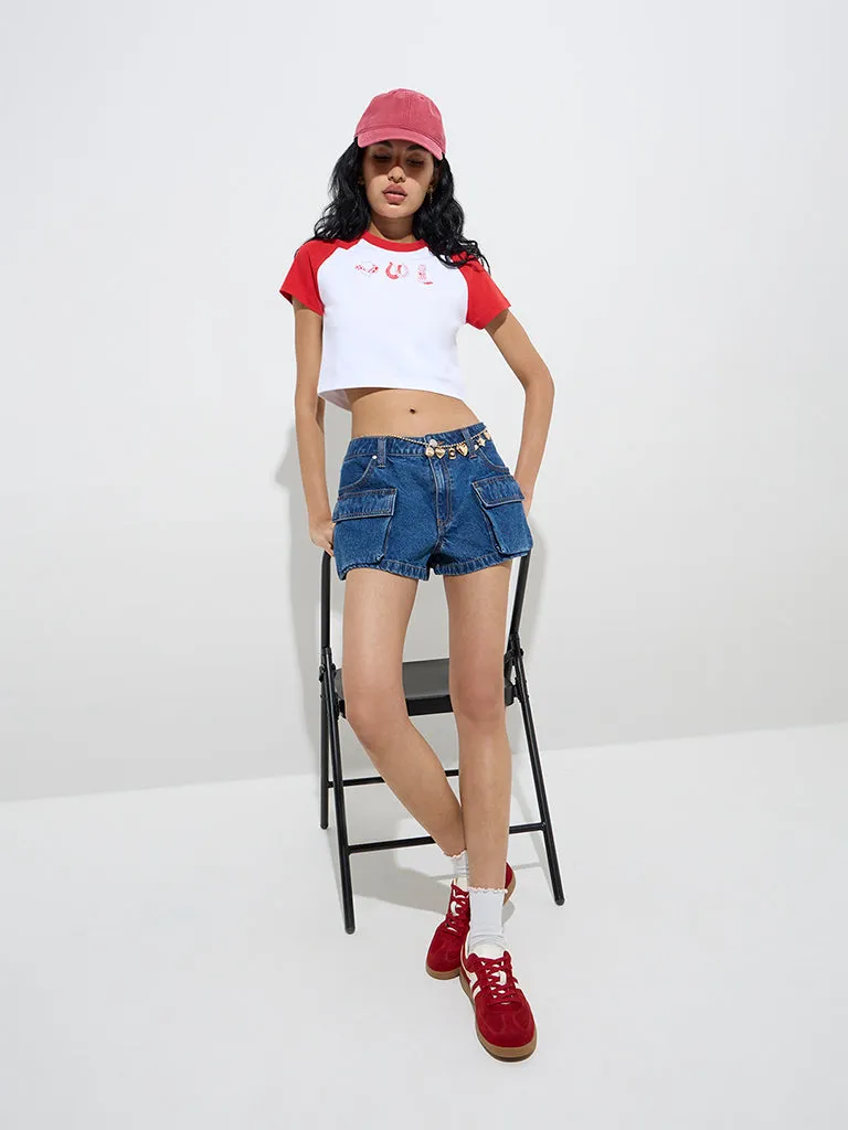 Nuon White Cowboy Themed Cotton-Blend T-Shirt