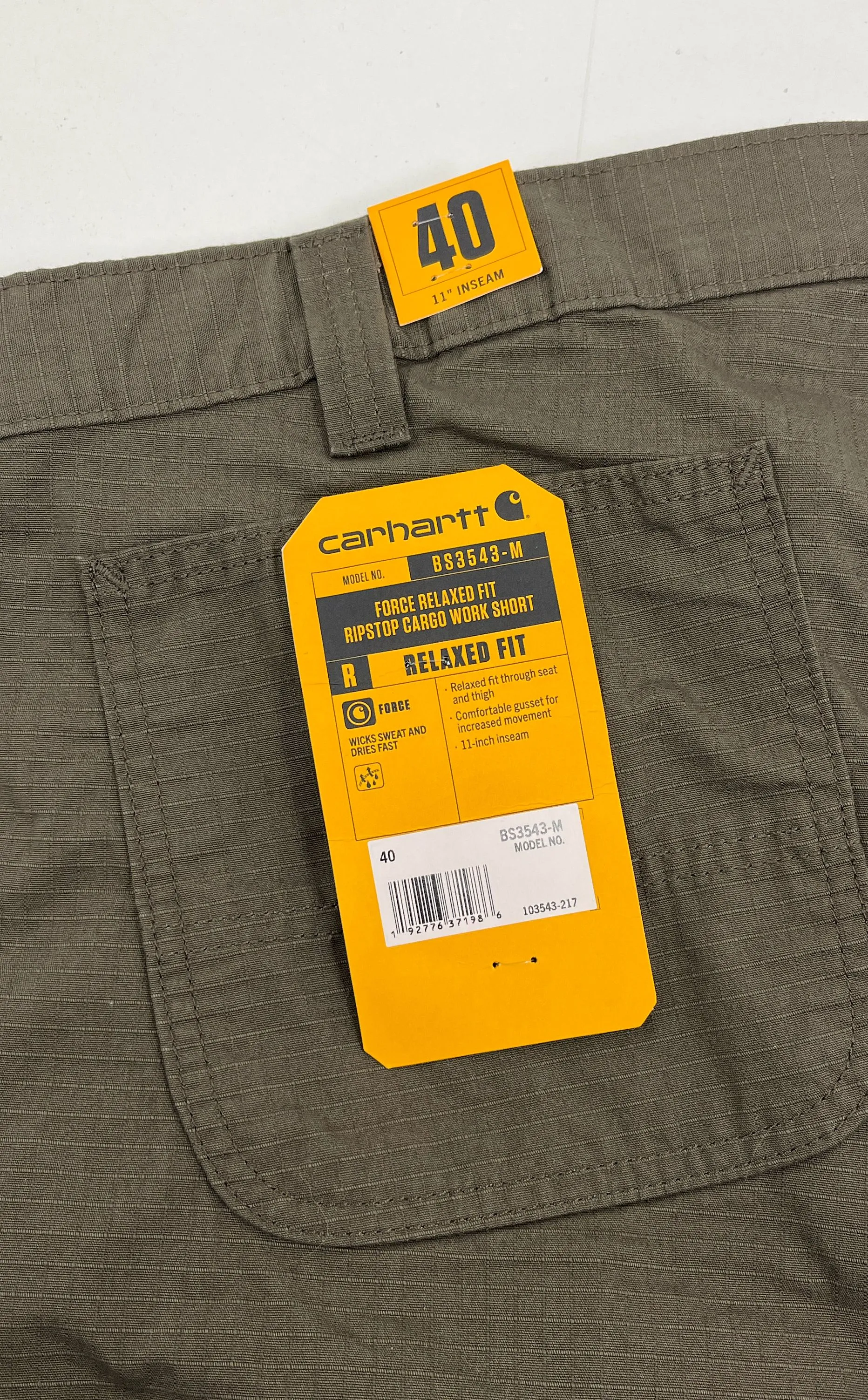 NWT Men's Carhartt Relaxed Fit Olive Green Cargo Shorts - Size 40