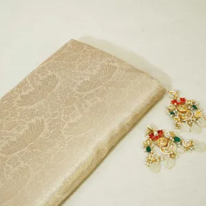 Off White & Golden Floral Print Tissue Silk Fabric MS-24600