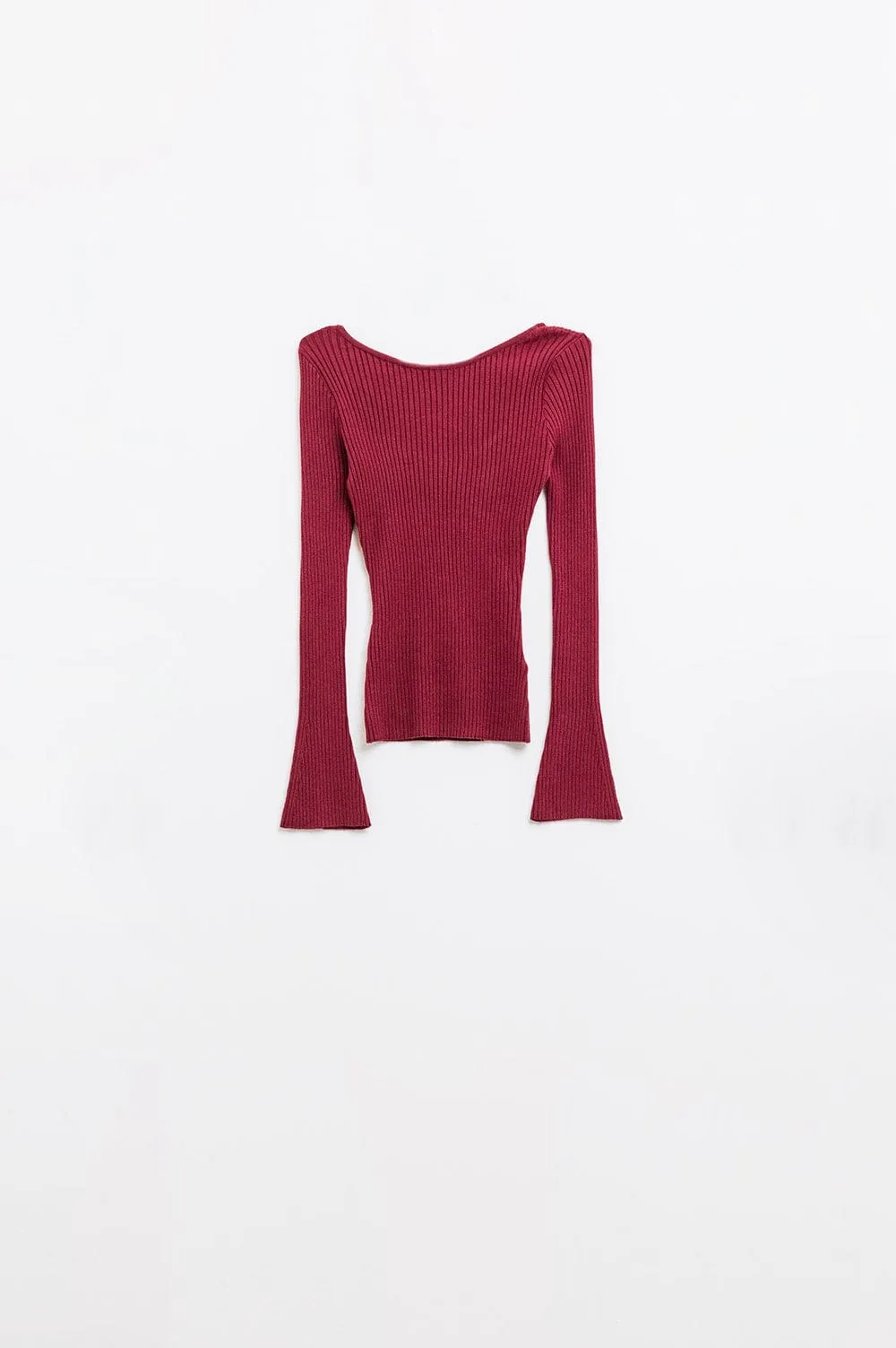 Open Back Burgundy Ribbed Sweater