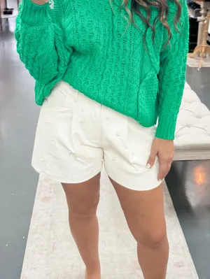 Pearl Leather Pintuck Shorts