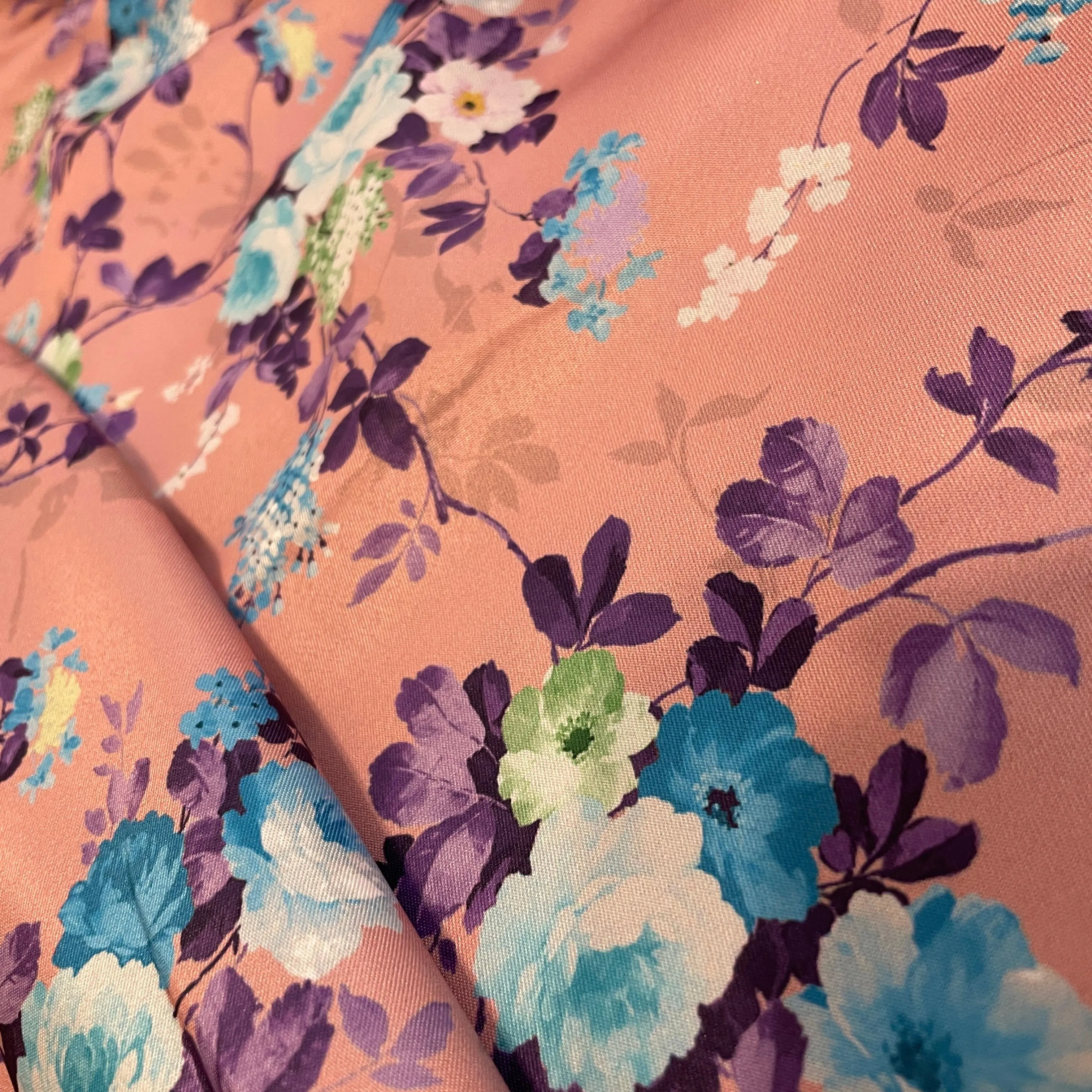 Pink Floral Print Semi Satin Twill Fabric 4550