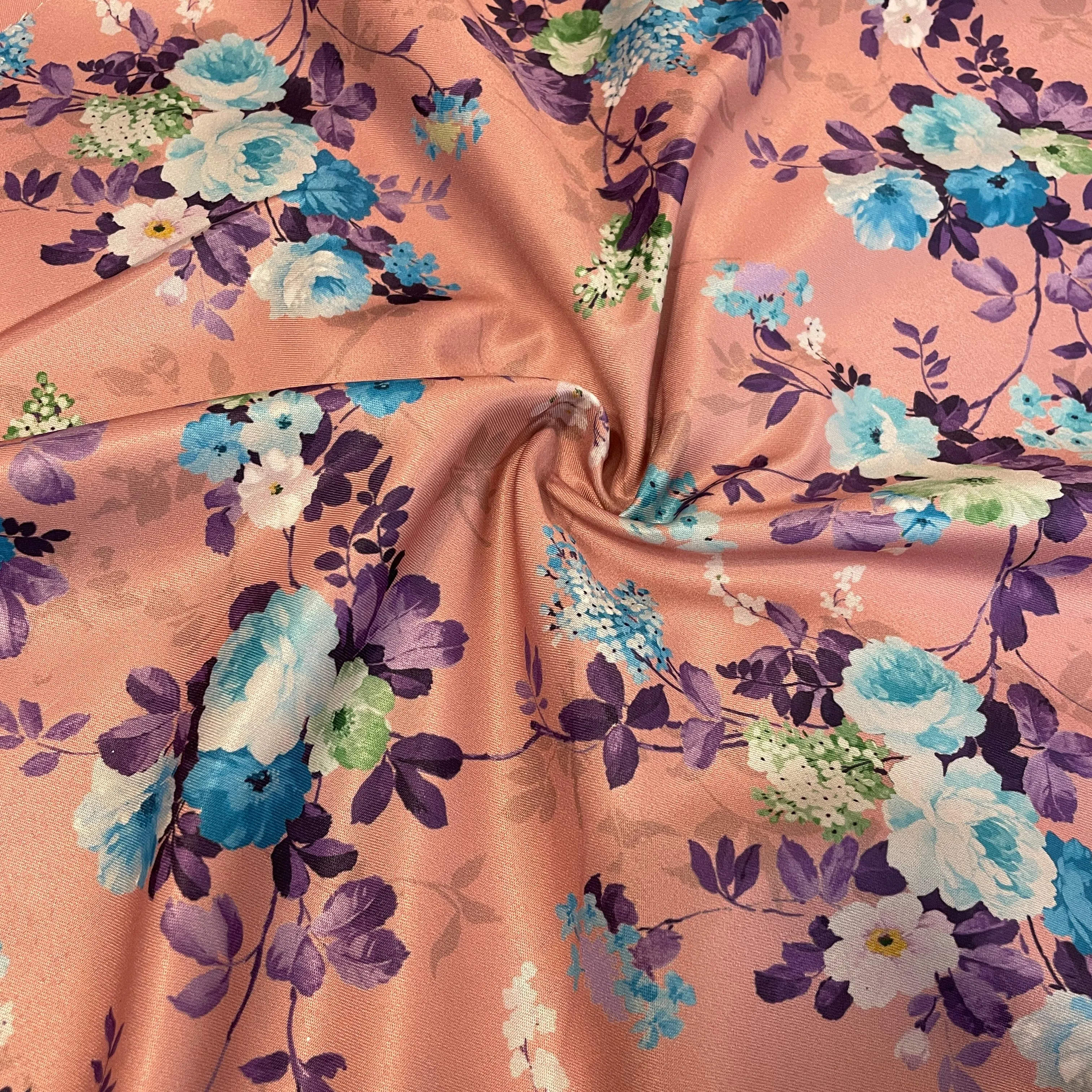 Pink Floral Print Semi Satin Twill Fabric 4550