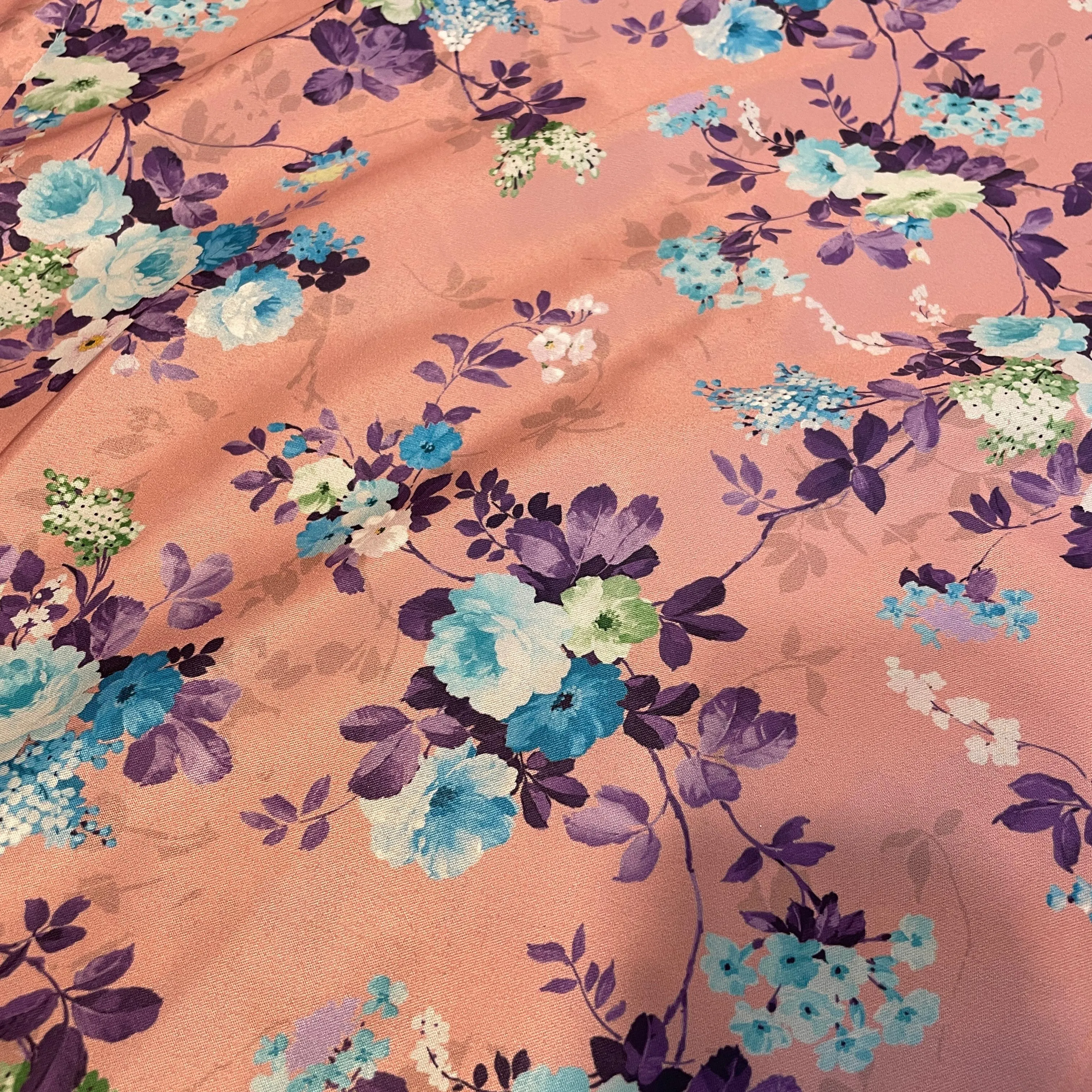 Pink Floral Print Semi Satin Twill Fabric 4550