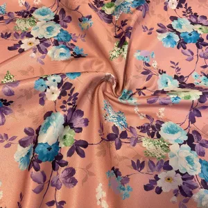 Pink Floral Print Semi Satin Twill Fabric 4550