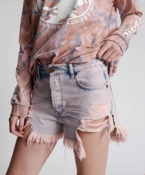 Pink Haze Outlaws Mid Length Denim Short - ONE TEASPOON
