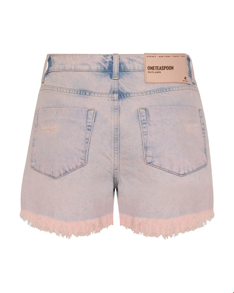 Pink Haze Outlaws Mid Length Denim Short - ONE TEASPOON