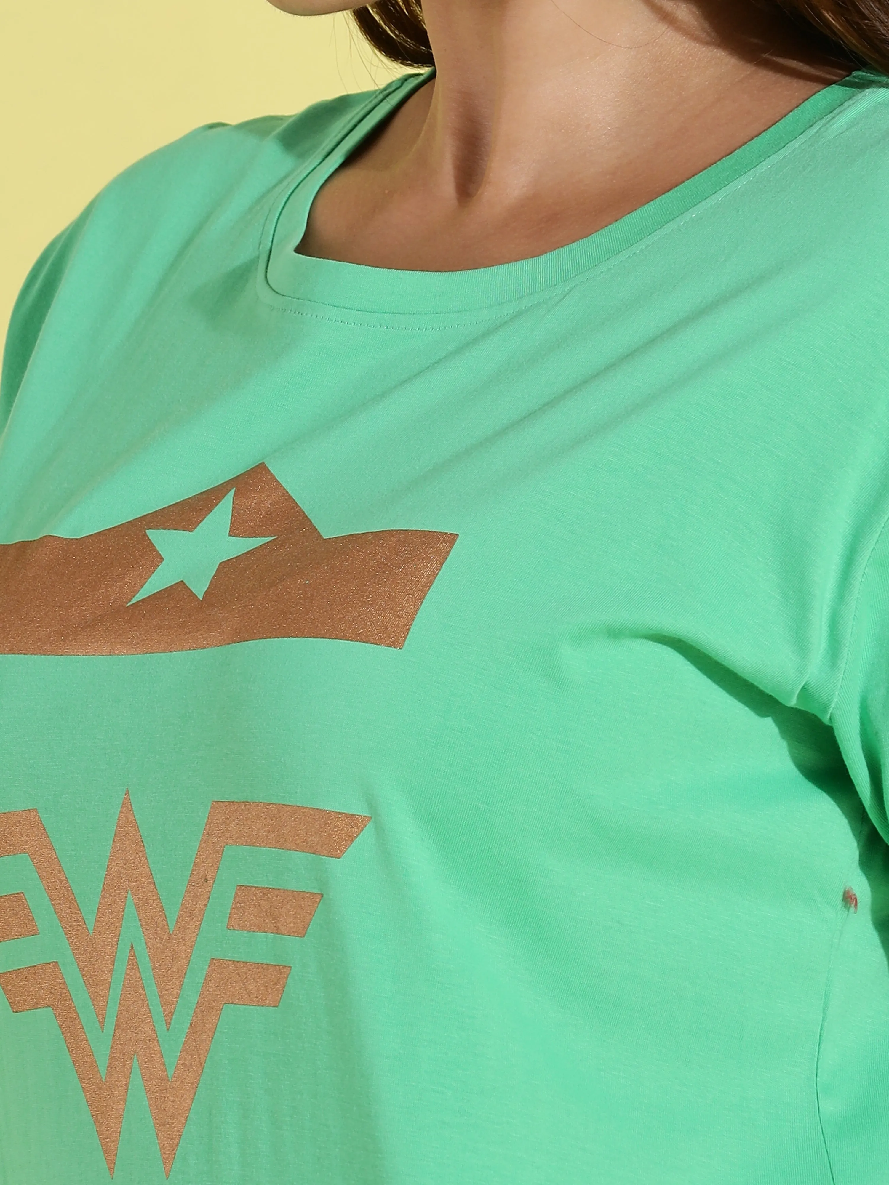 Pista Green Long T-Shirt for Women with Comfortable Fit Design