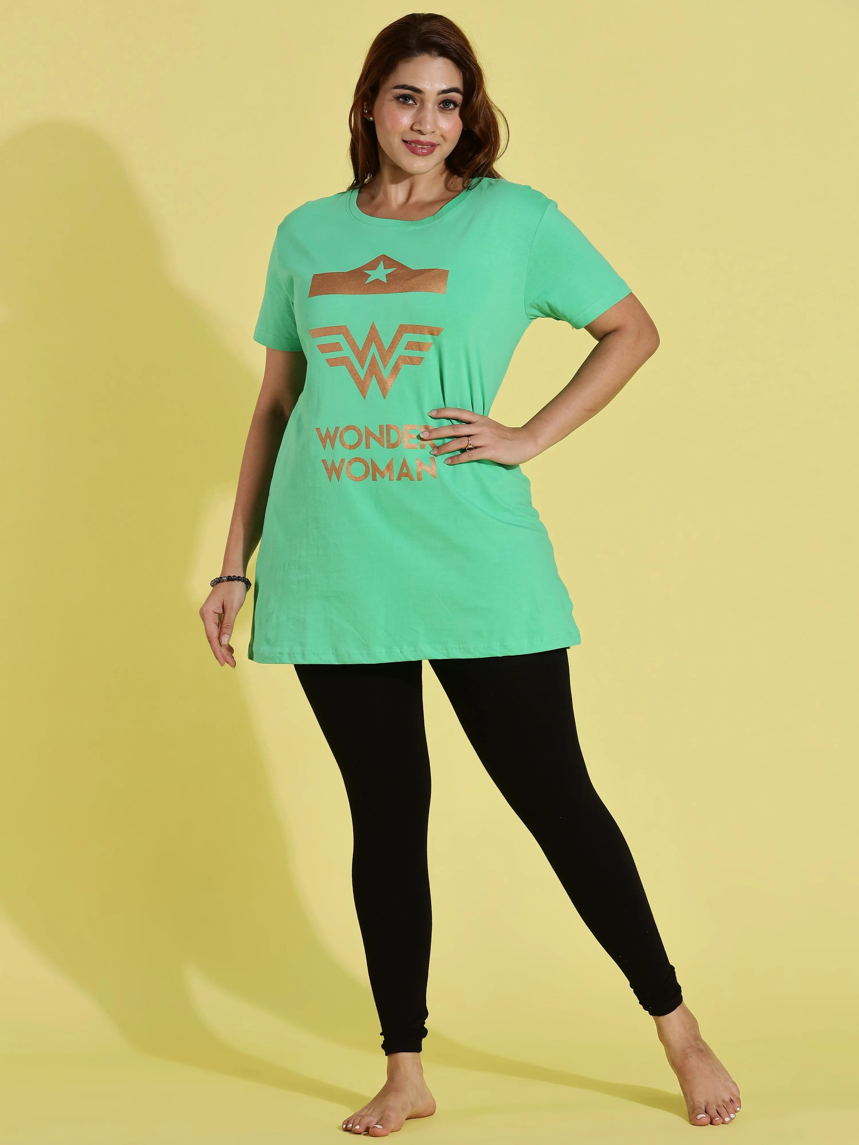Pista Green Long T-Shirt for Women with Comfortable Fit Design