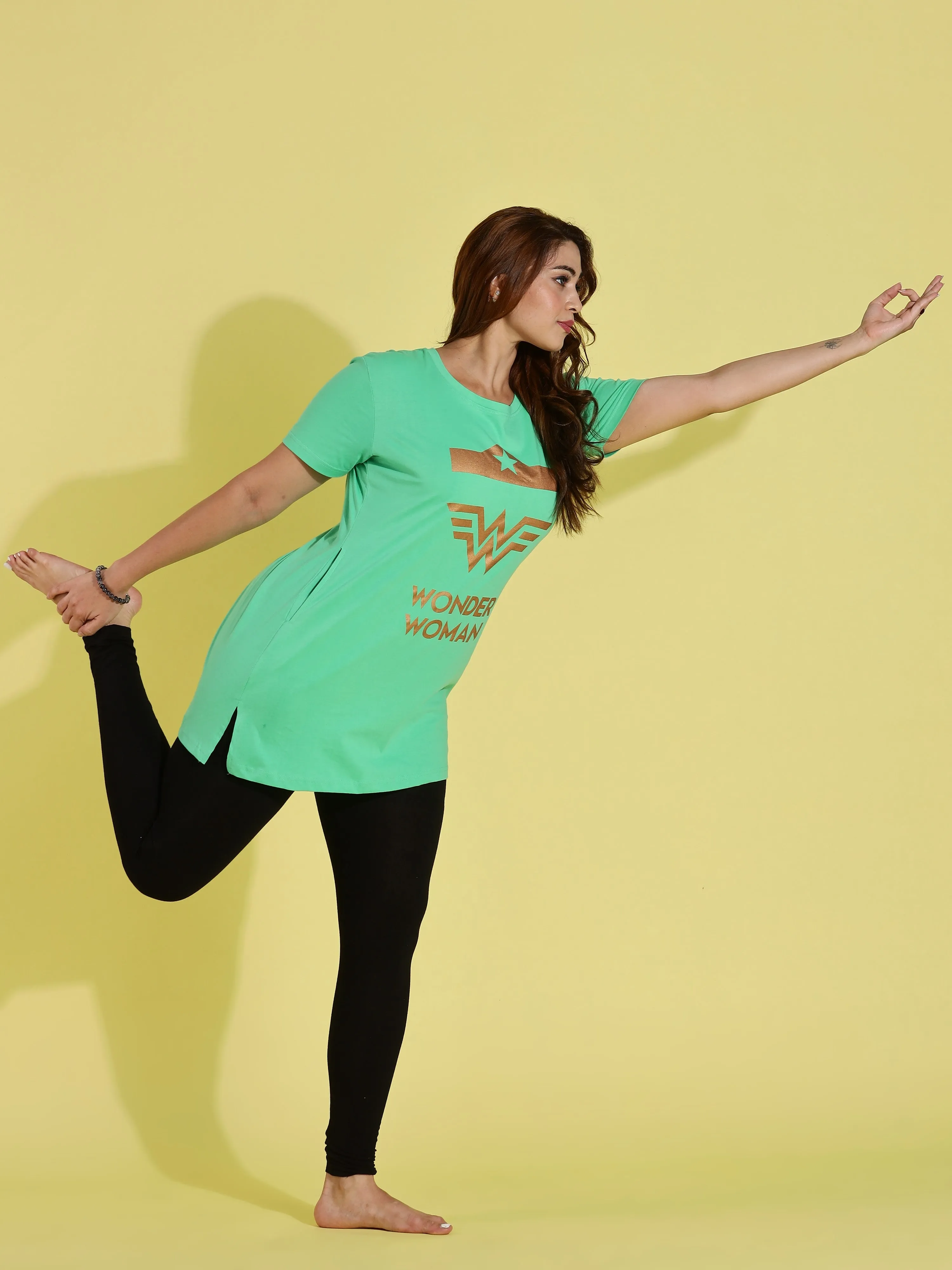 Pista Green Long T-Shirt for Women with Comfortable Fit Design