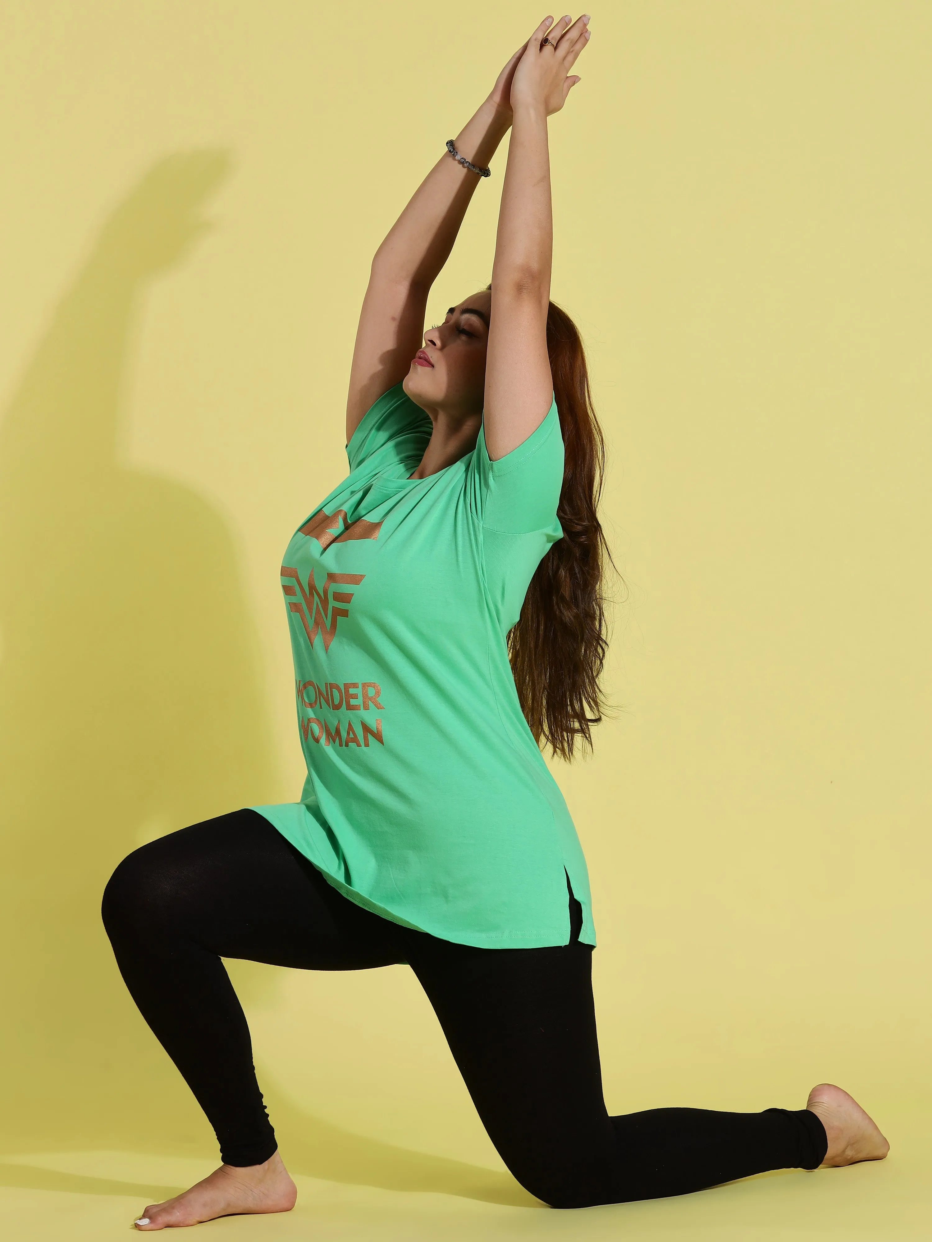 Pista Green Long T-Shirt for Women with Comfortable Fit Design