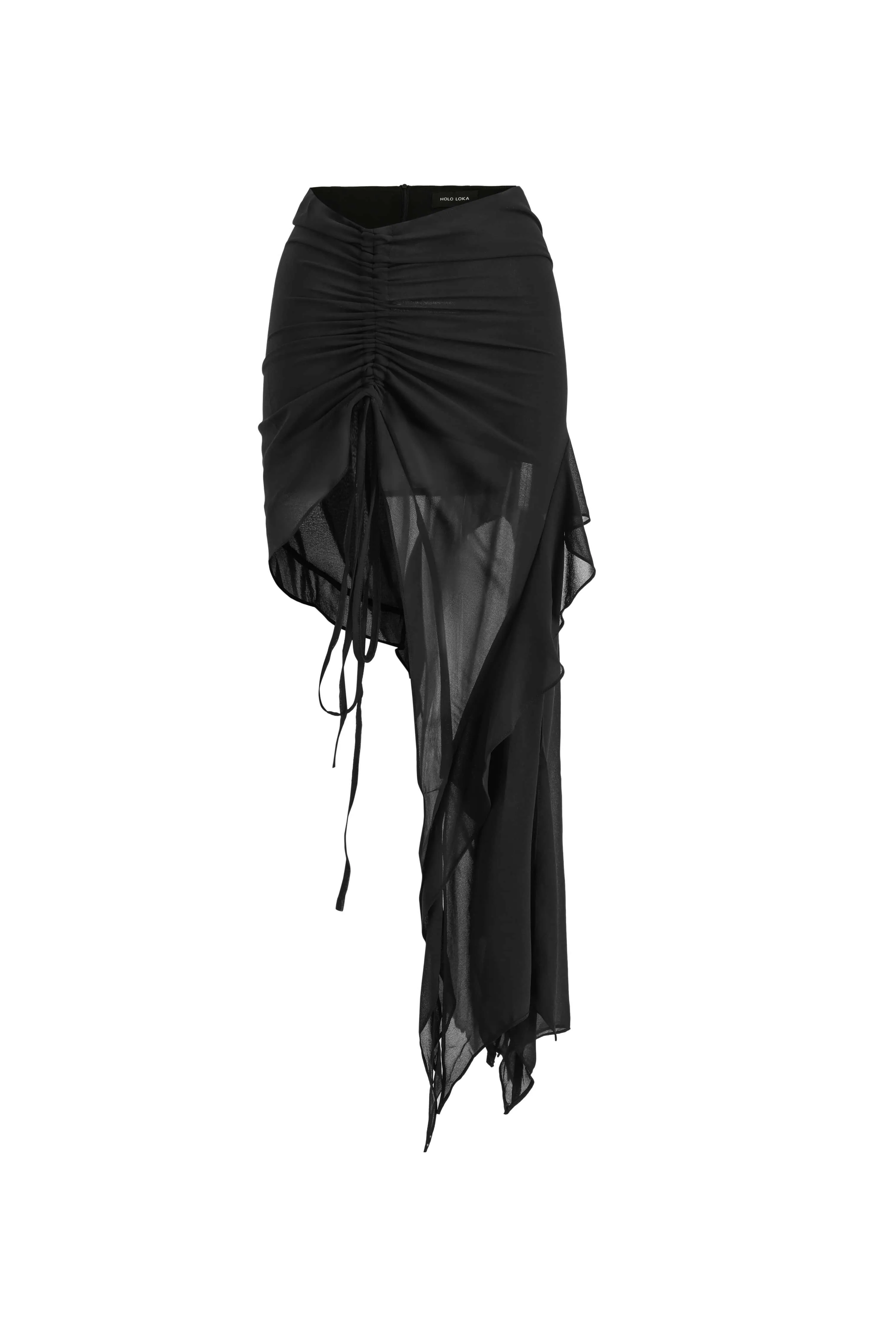 Pleated Drawstring High Slit Mini Skirt in Black
