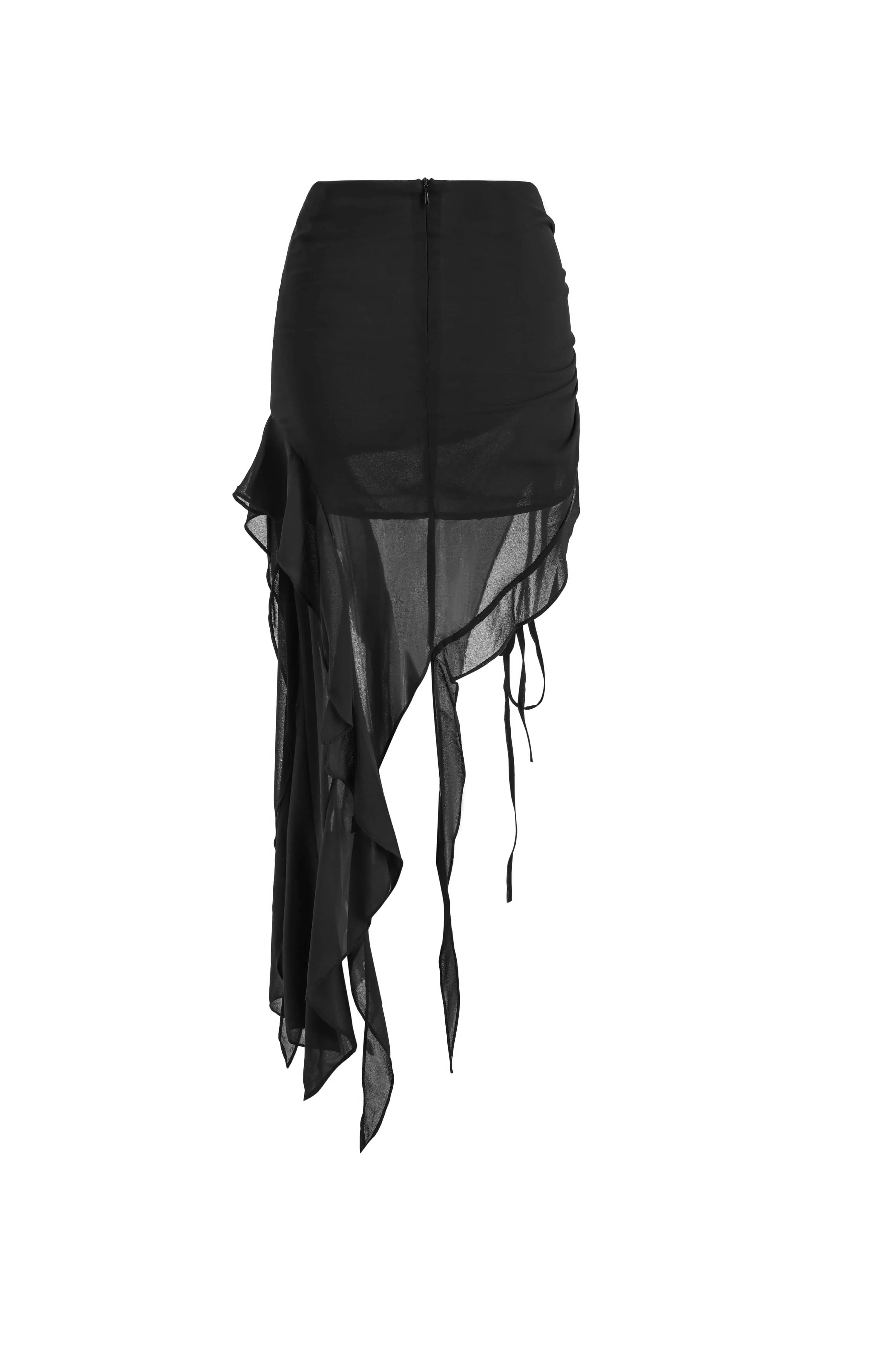 Pleated Drawstring High Slit Mini Skirt in Black