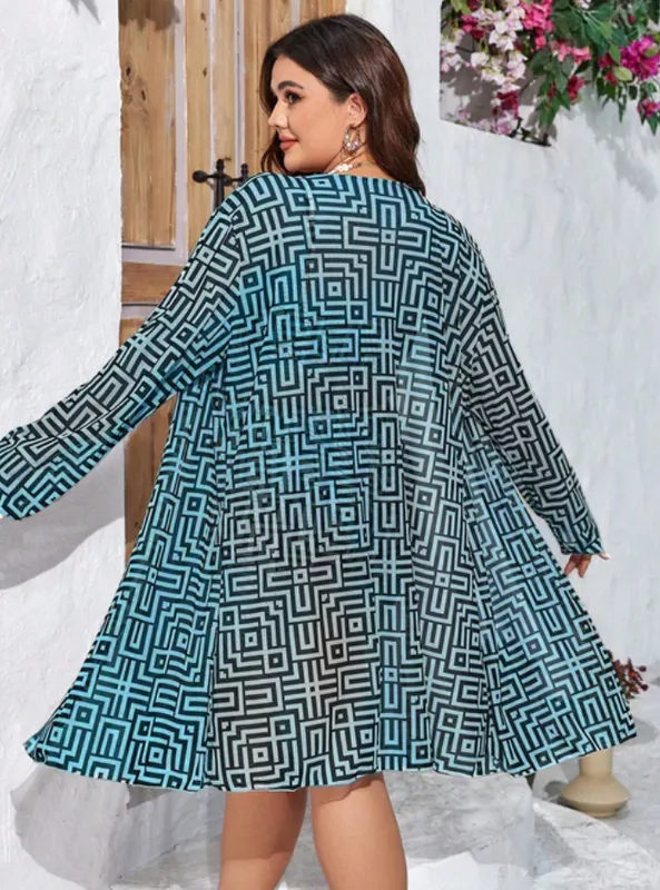 Plus Size Random Pattern Printing Swimwear Set Sky Blue