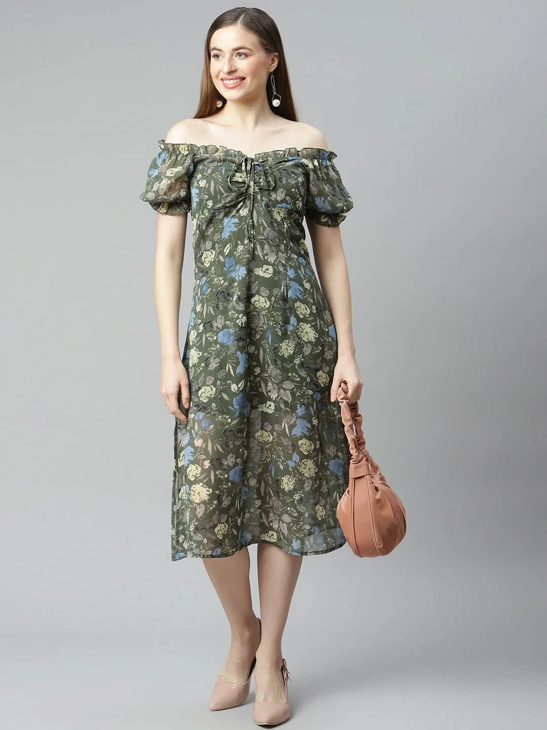 plusS Women Blue Romantic Florals Dress