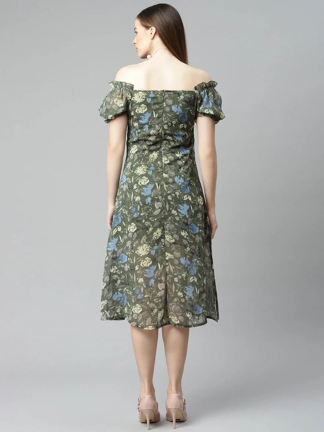 plusS Women Blue Romantic Florals Dress