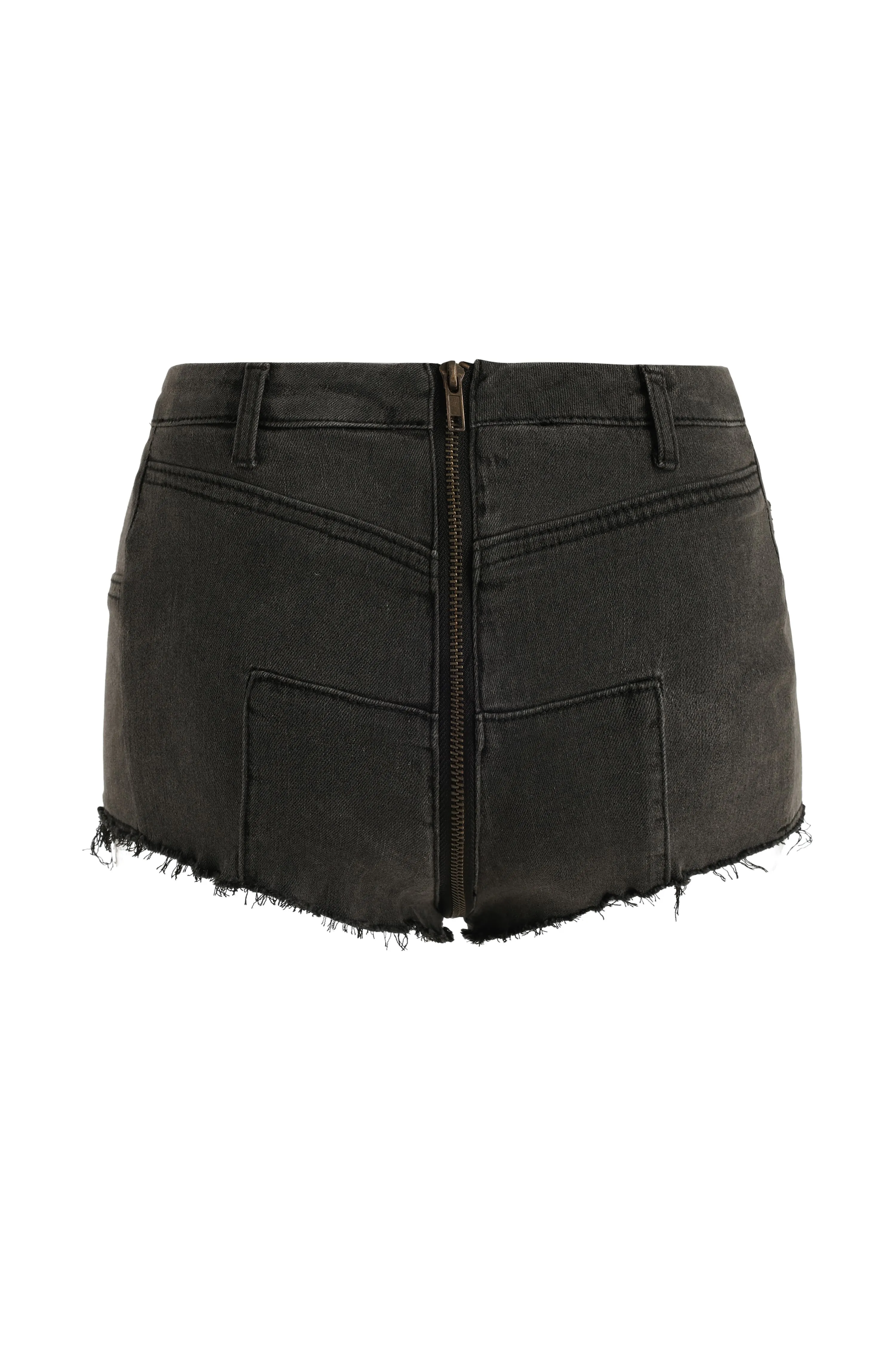 Pull-On Double Zip Ultra Short Denim Shorts in Slimming Black