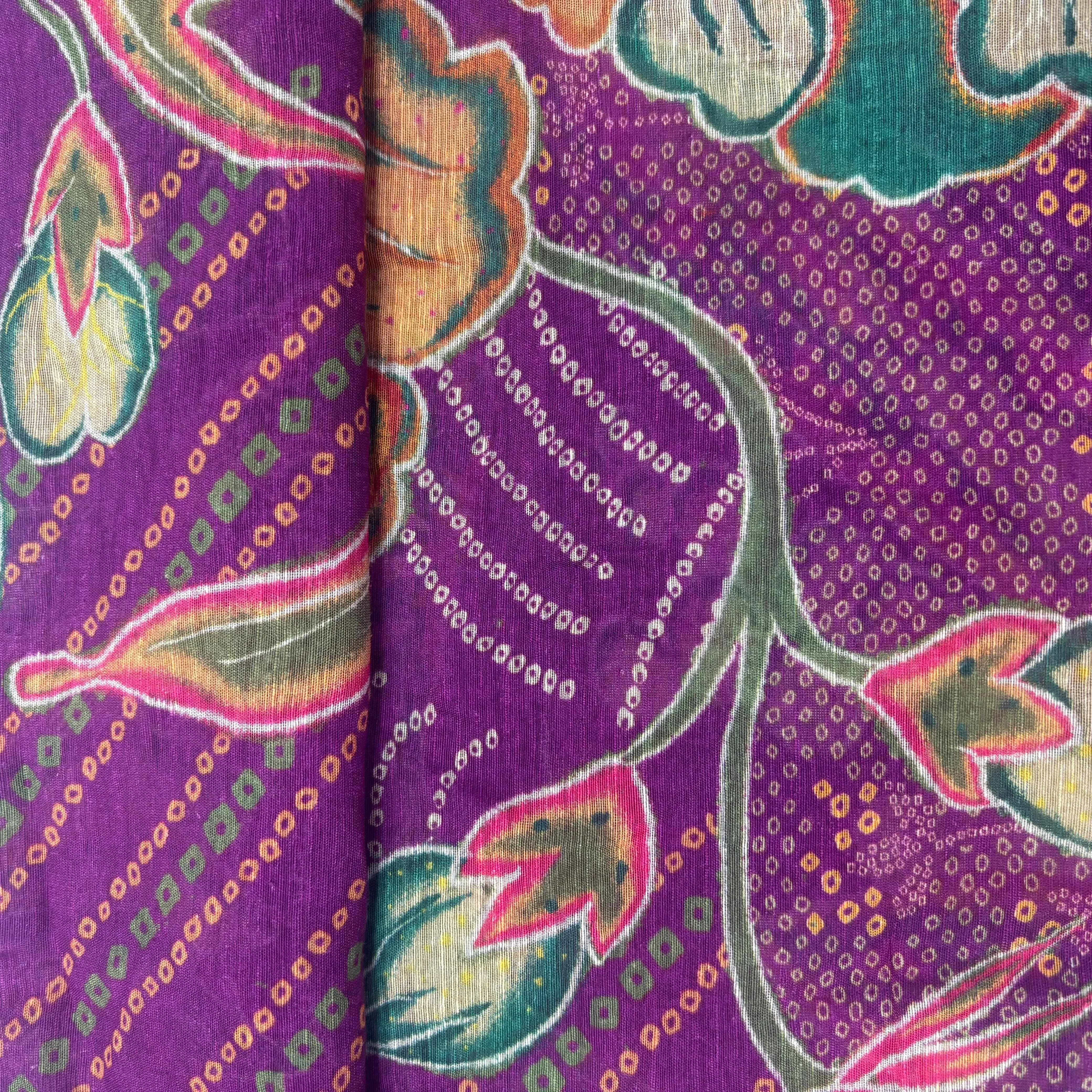 Purple Bandhani Print Linen Organza Fabric 17609