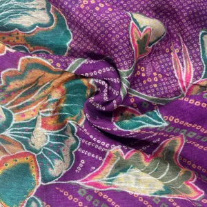 Purple Bandhani Print Linen Organza Fabric 17609