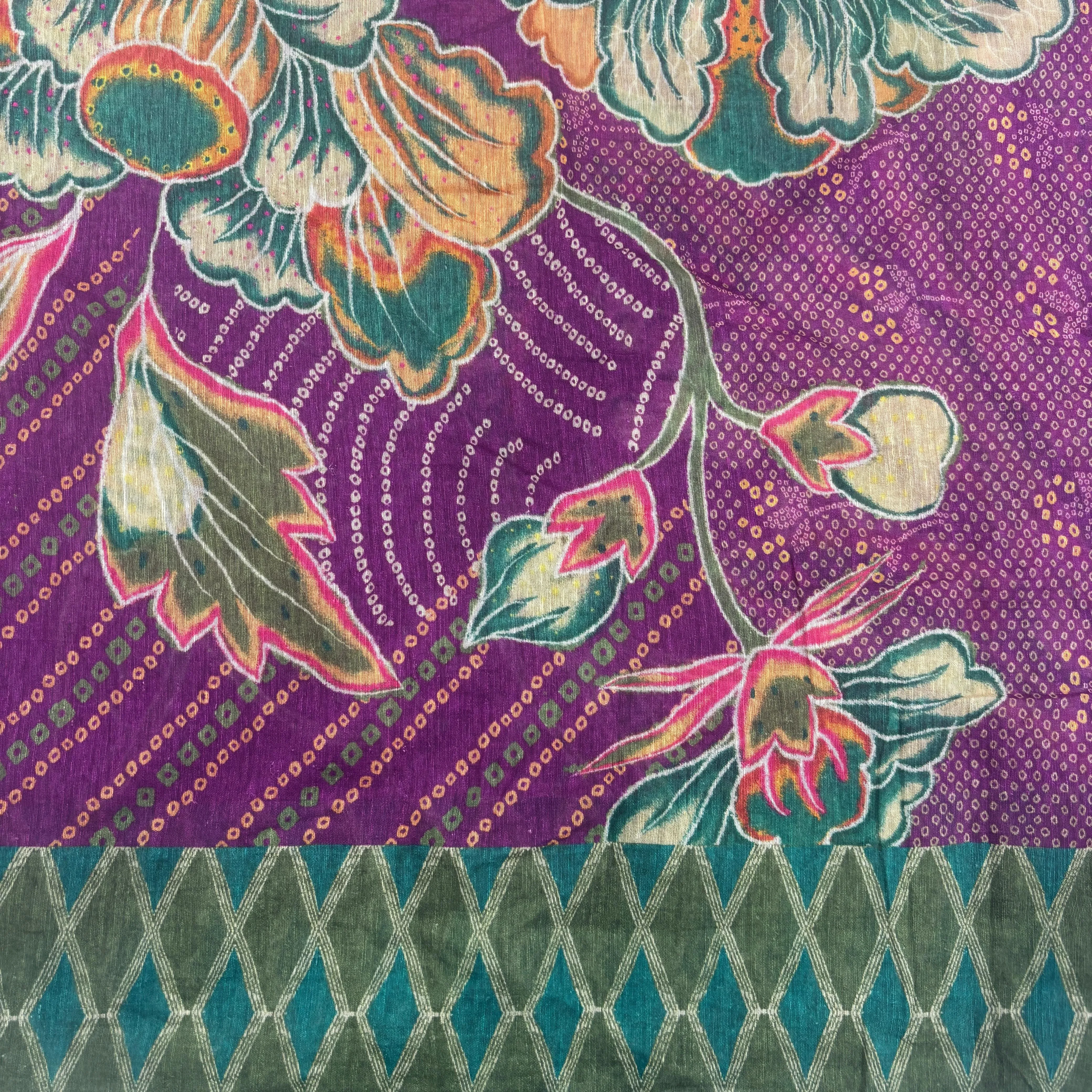 Purple Bandhani Print Linen Organza Fabric 17609