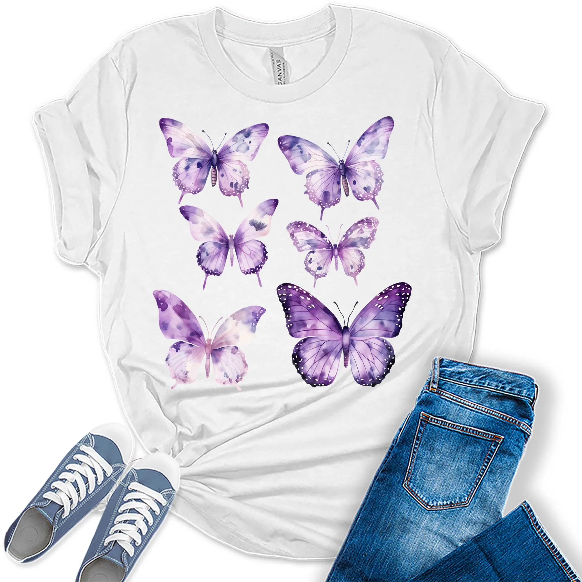 Purple Butterfly Shirt Trendy Boho Graphic Tees for Women Plus Size Summer Tops