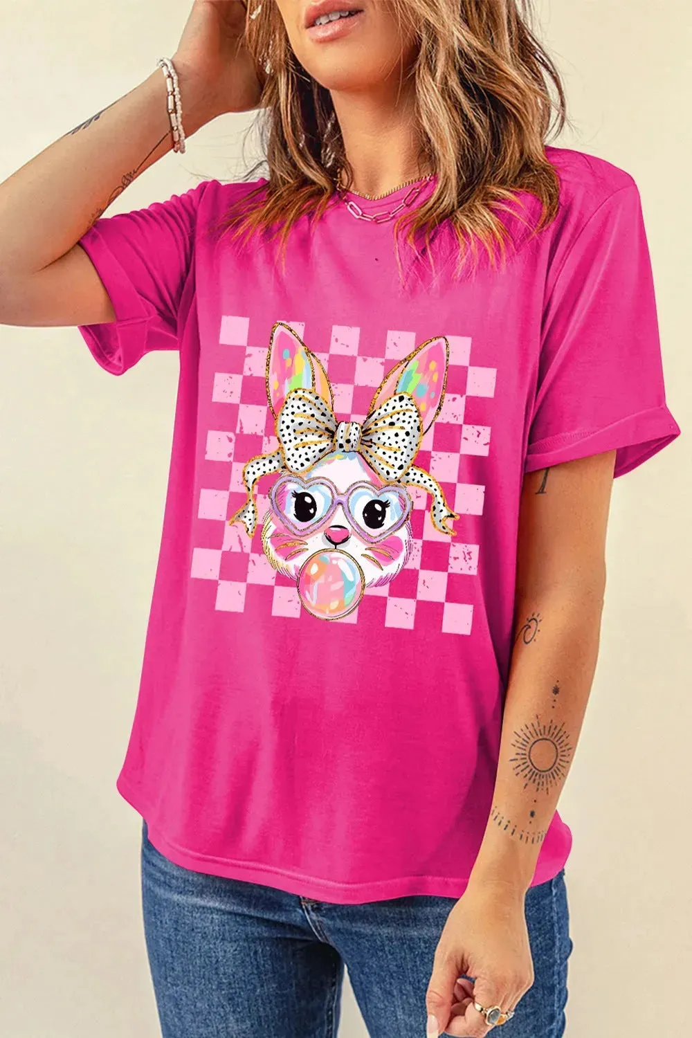 Rabbit Graphic Round Neck Short Sleeve T-Shirt