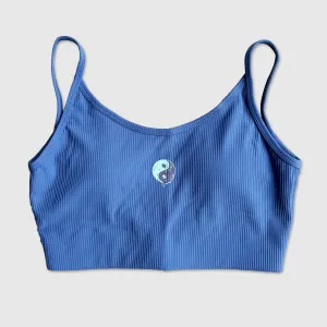 Ribbed String Crop Tank Yin Yang Drip - Blue