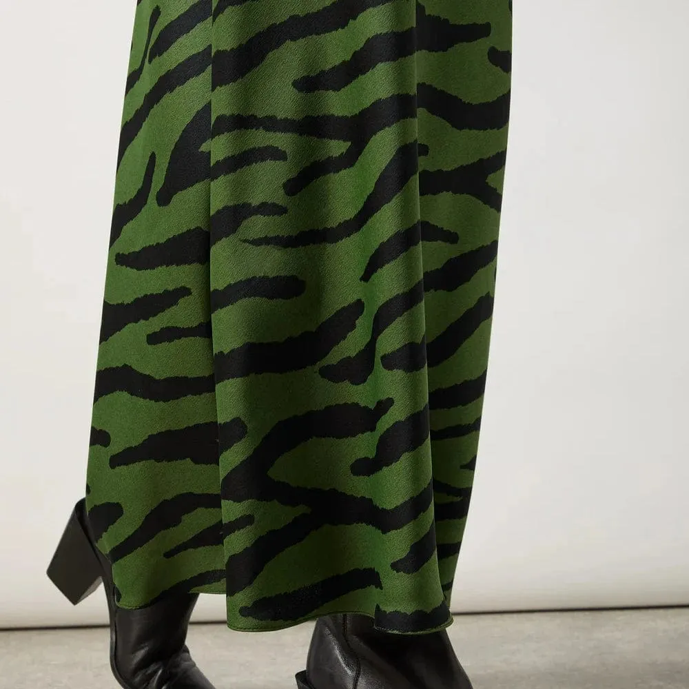 Ro&Zo Green Zebra Print Bias Cut Maxi Skirt in Green