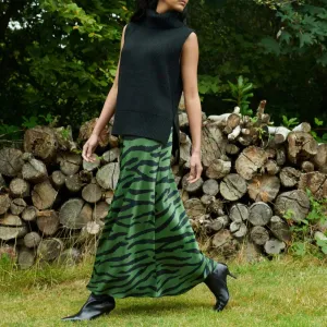 Ro&Zo Green Zebra Print Bias Cut Maxi Skirt in Green