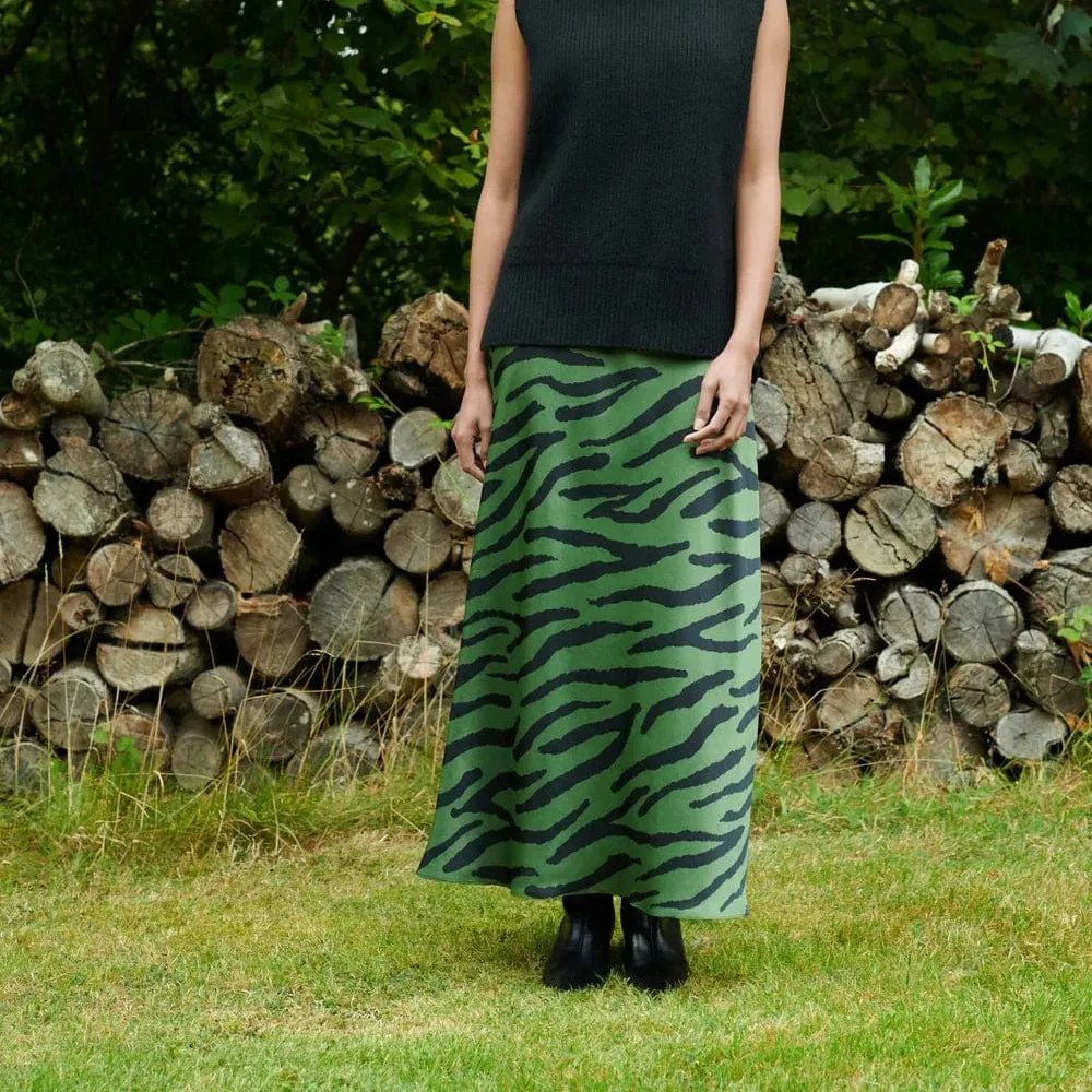 Ro&Zo Green Zebra Print Bias Cut Maxi Skirt in Green