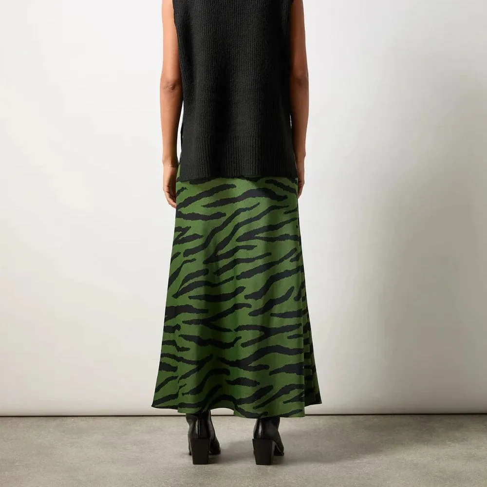 Ro&Zo Green Zebra Print Bias Cut Maxi Skirt in Green