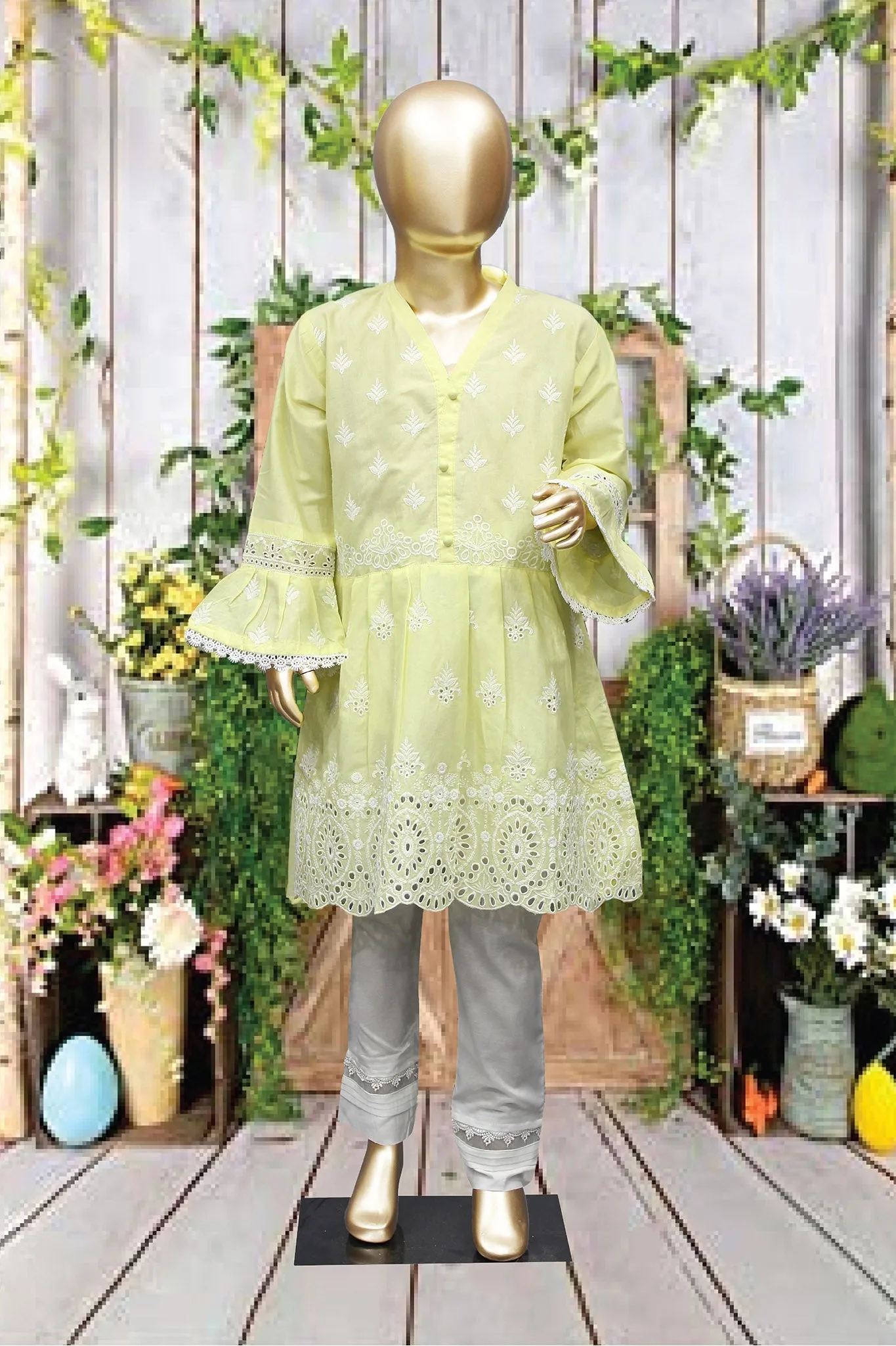 Shomi Stitched Chikankari Kids Shirts Collection'2022-SD-12-Lemon