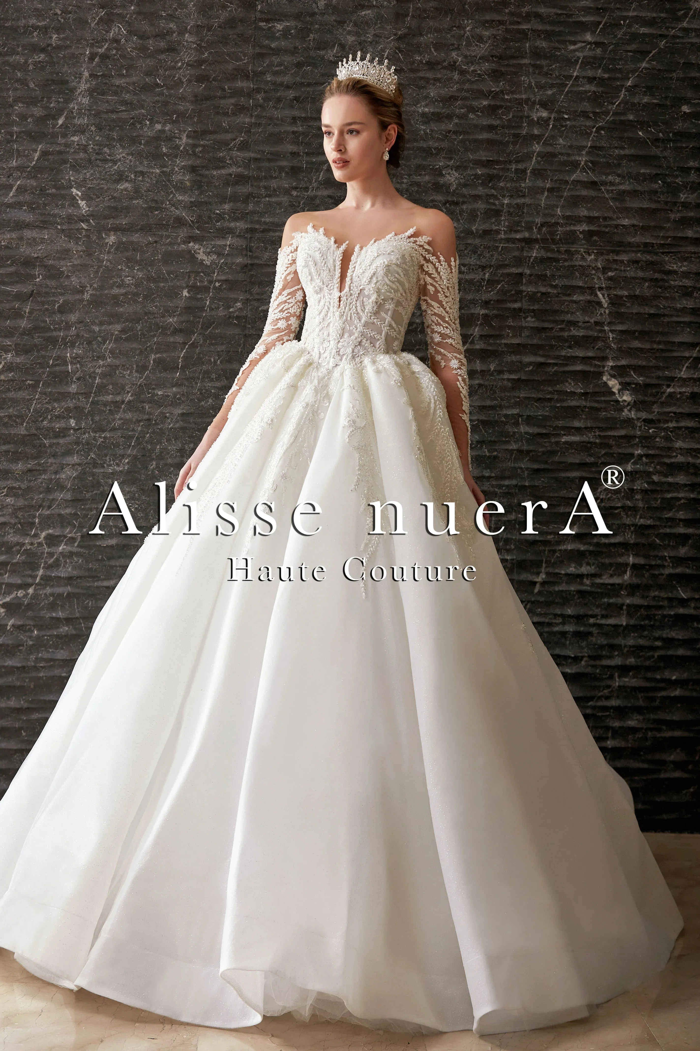 Silk Organza Princess Wedding Dress with Floral Lace