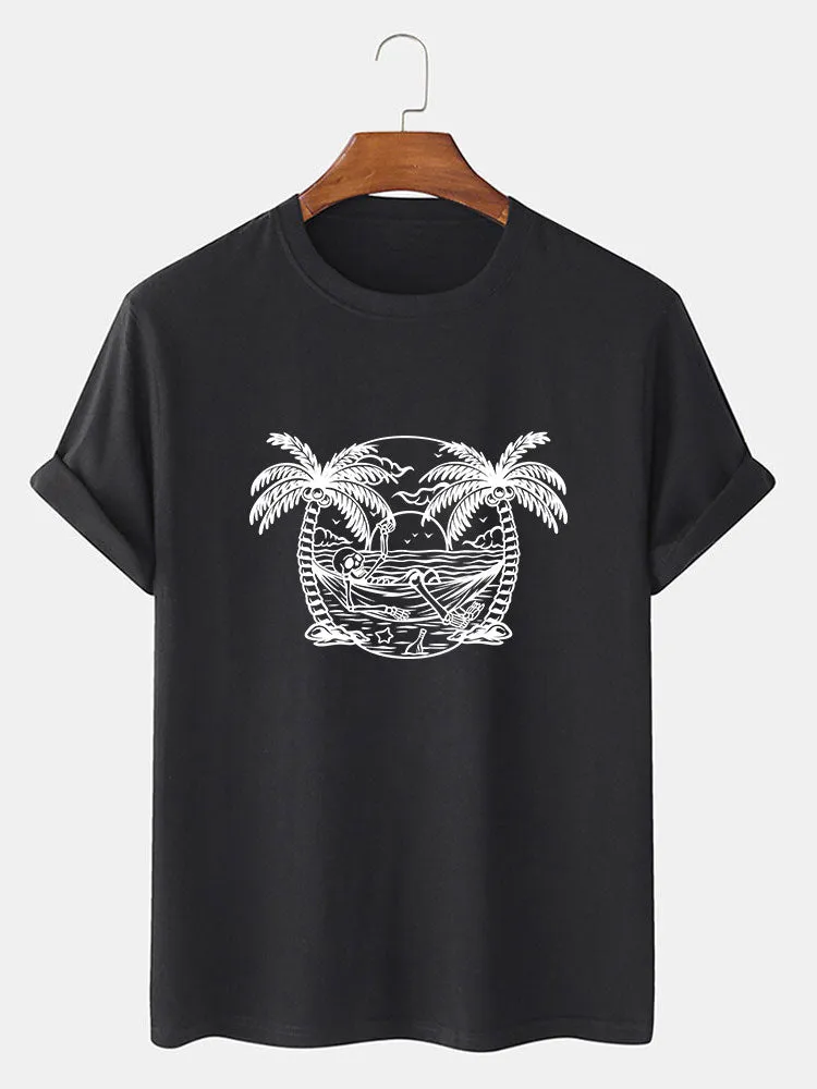 Skeleton On Vacation Print T-Shirt