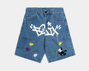 SP x Felix The Cat Graffiti Denim Mens Shorts (Blue)