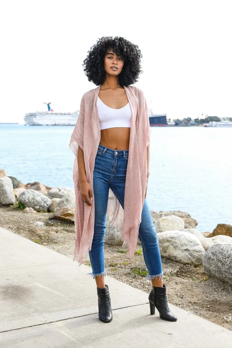 Spring Sequin Border Frayed Kimono