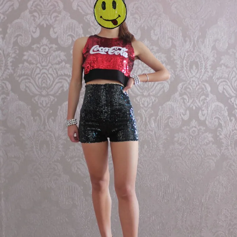 Stretchy Sequin High Waist Shorts