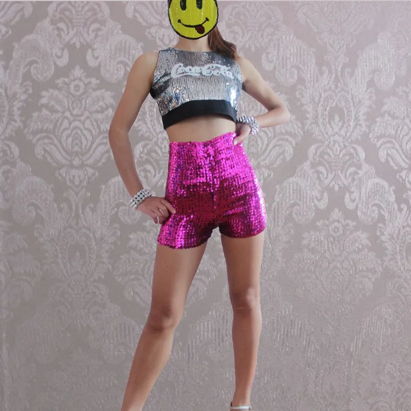 Stretchy Sequin High Waist Shorts