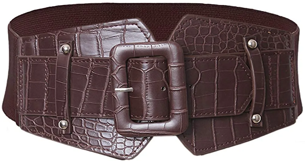Stretchy Taupe Wide Waist Buckle Belt
