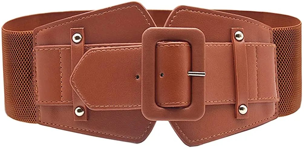 Stretchy Taupe Wide Waist Buckle Belt