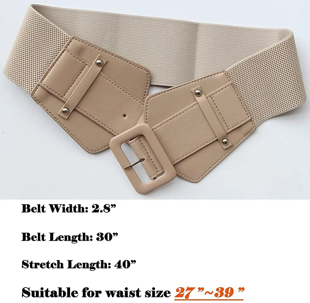 Stretchy Taupe Wide Waist Buckle Belt