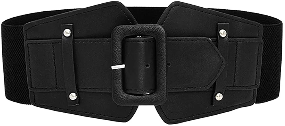 Stretchy Taupe Wide Waist Buckle Belt