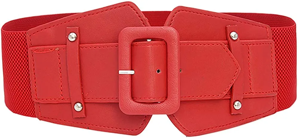 Stretchy Taupe Wide Waist Buckle Belt