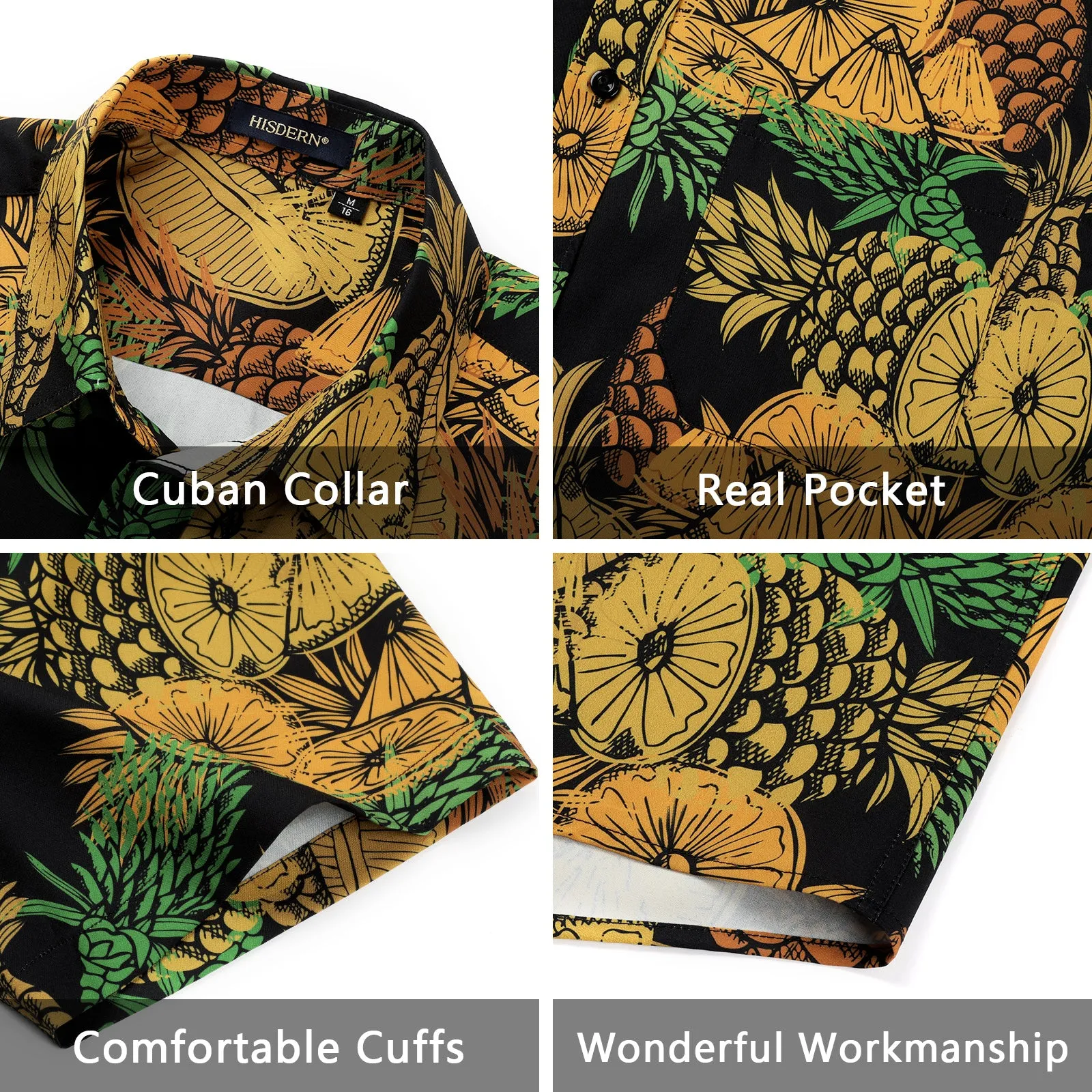 Summer Hawaiian Shirts with Pocket - 09-YELLOW/BLACK