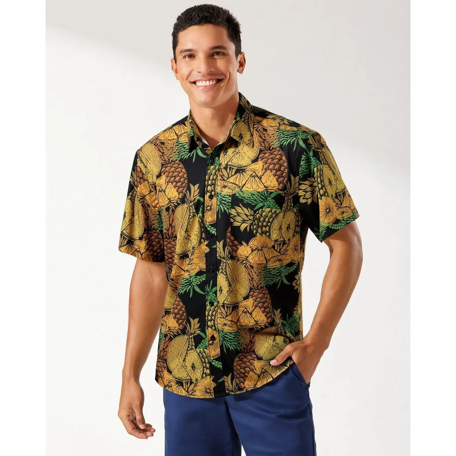 Summer Hawaiian Shirts with Pocket - 09-YELLOW/BLACK