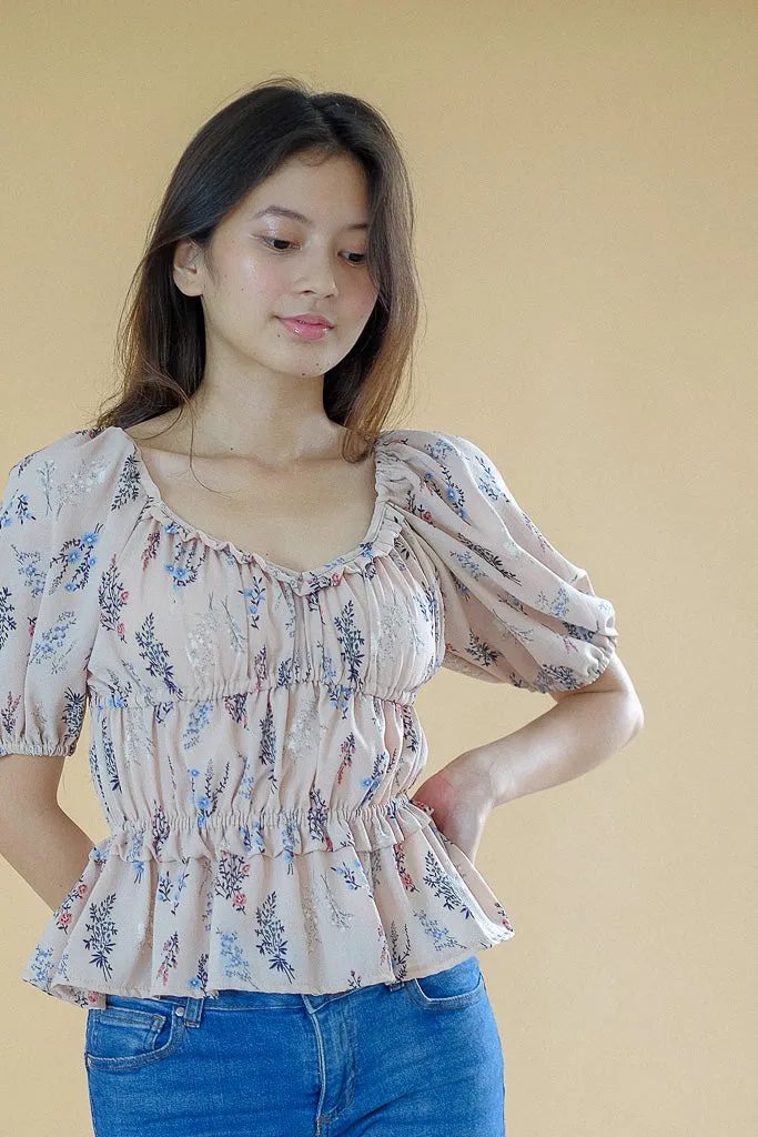 Tancy top - beige nude floral