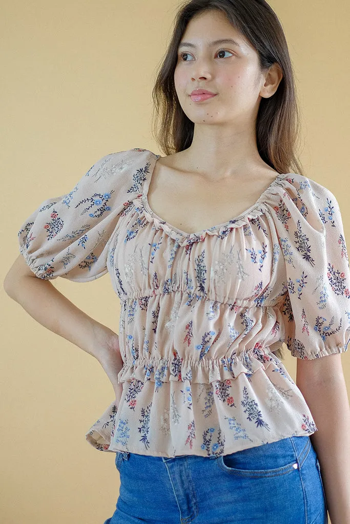 Tancy top - beige nude floral