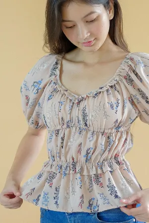 Tancy top - beige nude floral