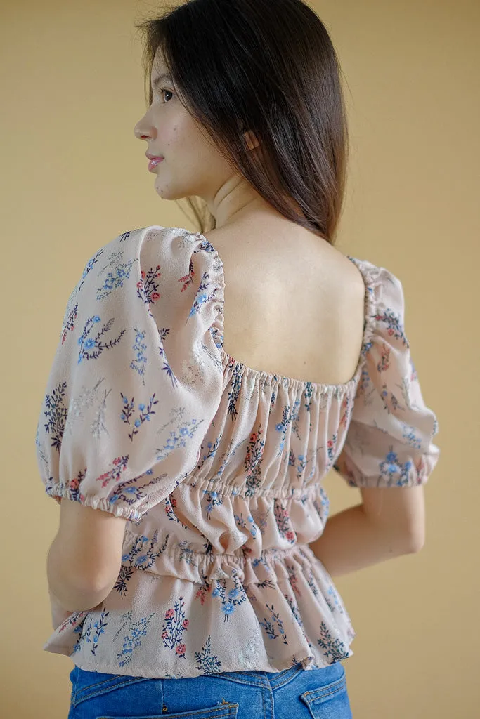 Tancy top - beige nude floral